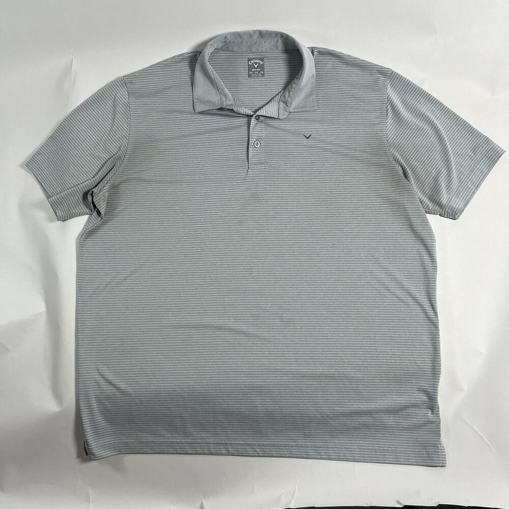 Callaway Opti-Dri Golf Men’s XXL Polo Gray Striped Short Sleeve Moisture Wicking